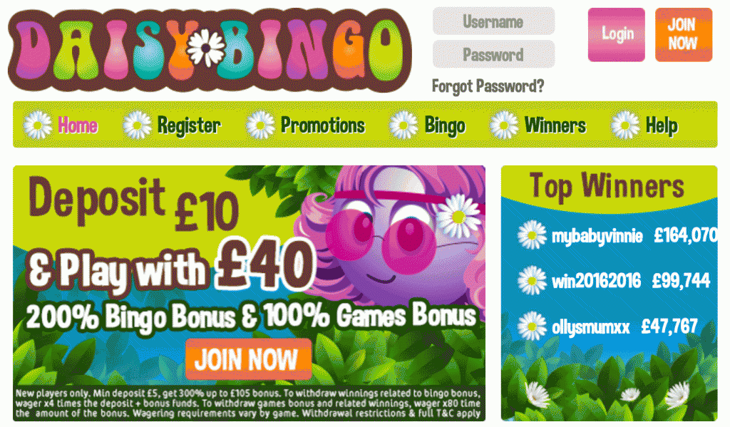 Deposit £10 with Daisy bingo and play with £40