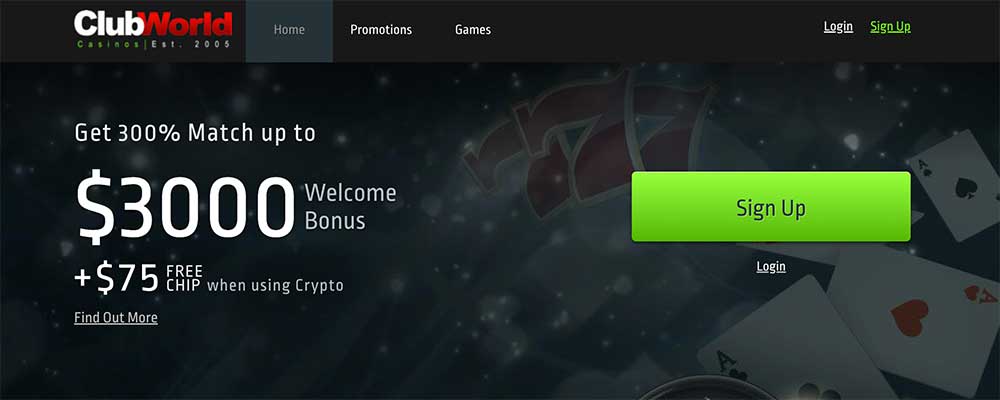 Club World Casinos Bonus Code